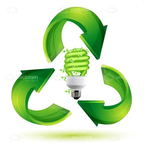 Recycle Symbol with Green Power Saving Lightbulb